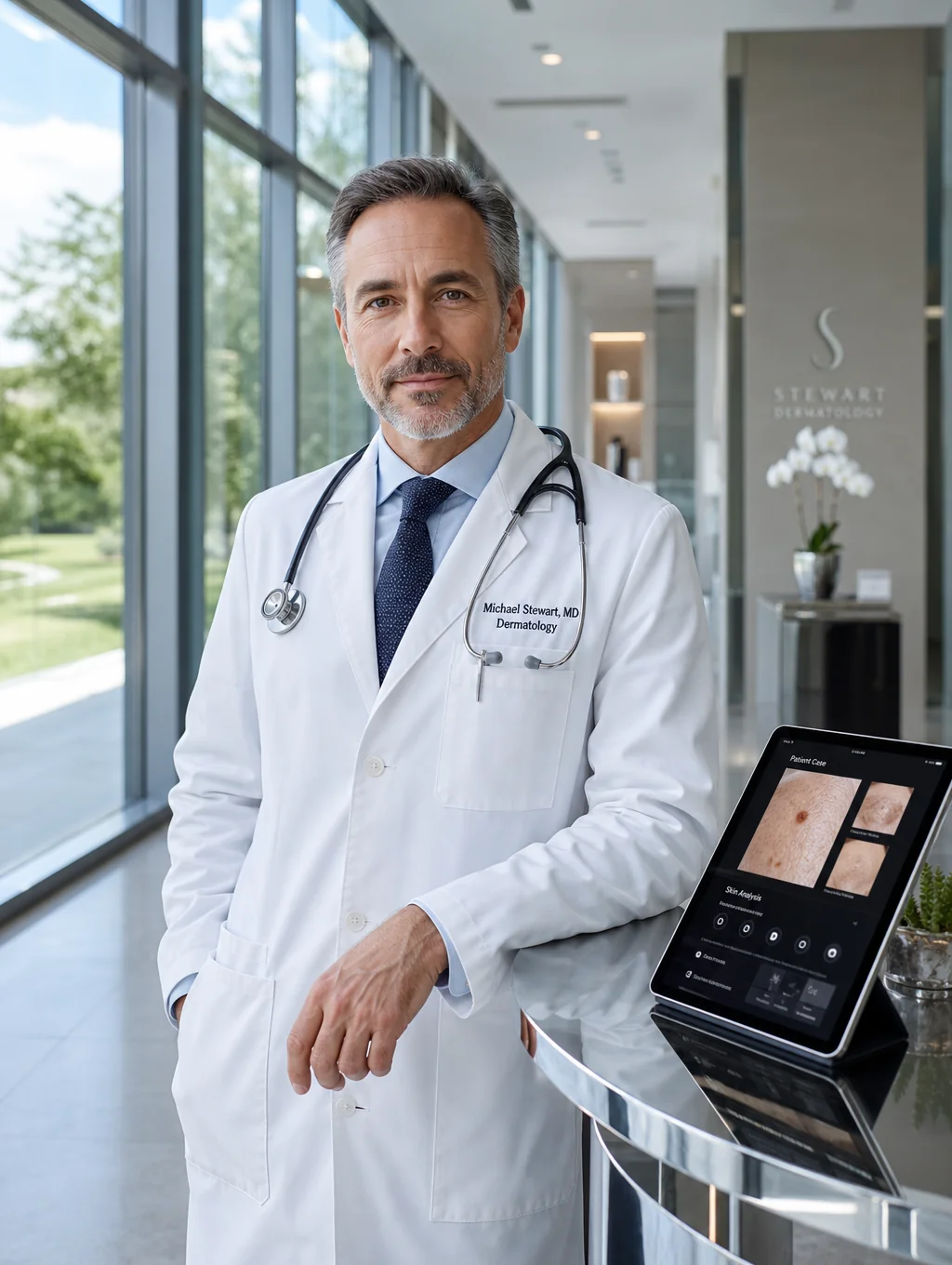 Hubert Reyes, M.D. smiling in modern clinical office